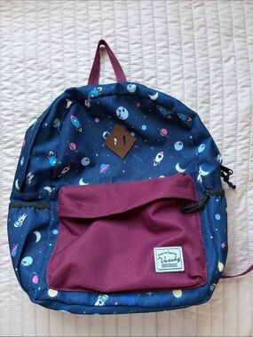 Vaschy Little Kids Space Print Backpack with Maroon Front Pocket